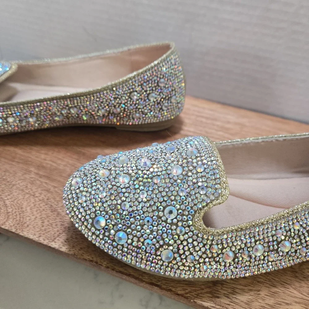 Girls Rhinestone Ballet Flats Link Memory Foam Size 3 Sparkly‎ Crystal Dress...